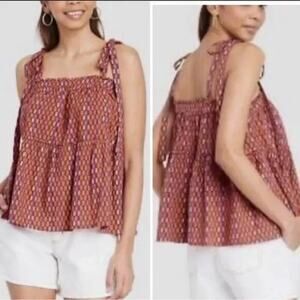 Universal Thread Tie-Strap Tiered Tank Top Multicolored Women's Size Small